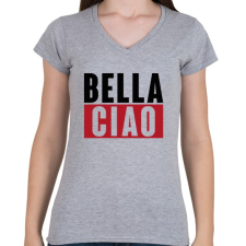 PRINTFASHION BELLA CIAO - fekete-piros - Női V-nyakú póló - Sport szürke női póló