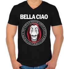 PRINTFASHION Bella Ciao - Férfi V-nyakú póló - Fekete férfi póló