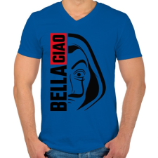 PRINTFASHION Bella ciao - Férfi V-nyakú póló - Királykék férfi póló