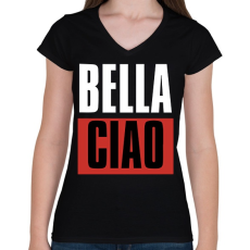 PRINTFASHION Bella Ciao - Nagy Pénzrablás - Money Heist - Casa de Papel - Női V-nyakú póló - Fekete
