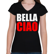 PRINTFASHION Bella ciao - Női V-nyakú póló - Fekete női póló
