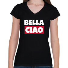 PRINTFASHION BELLA CIAO - Női V-nyakú póló - Fekete női póló