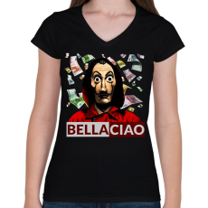 PRINTFASHION Bella Ciao - Női V-nyakú póló - Fekete