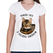 PRINTFASHION Bengáli cica - Legjobb barát - Női V-nyakú póló - Fehér női póló