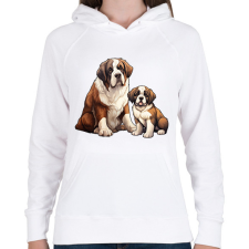 PRINTFASHION Bernáthegyi kutyák - Női kapucnis pulóver - Fehér női pulóver, kardigán