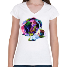 PRINTFASHION Bernáthegyi színesben - Női V-nyakú póló - Fehér