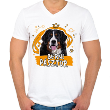 PRINTFASHION Berni pásztor firka - Férfi V-nyakú póló - Fehér férfi póló