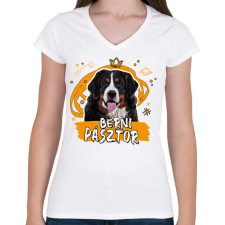 PRINTFASHION Berni pásztor firka - Női V-nyakú póló - Fehér női póló