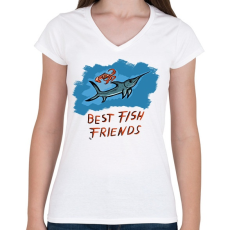 PRINTFASHION best fish friends - Női V-nyakú póló - Fehér