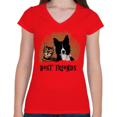 PRINTFASHION best freinds - Női V-nyakú póló - Piros