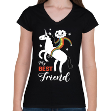 PRINTFASHION Best friend - Női V-nyakú póló - Fekete női póló
