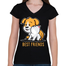 PRINTFASHION Best friends - Női V-nyakú póló - Fekete női póló