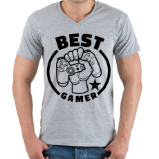 PRINTFASHION Best gamer - Férfi V-nyakú póló - Sport szürke