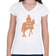 PRINTFASHION Best in the west - Női V-nyakú póló - Fehér női póló