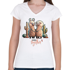 PRINTFASHION BETTER together - I Love You - szerelmes lámás minta - Női V-nyakú póló - Fehér