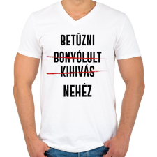 PRINTFASHION Betűzni nehéz - Férfi V-nyakú póló - Fehér férfi póló