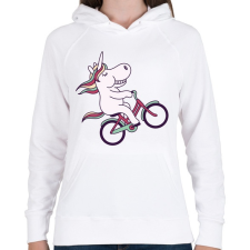 PRINTFASHION Biciklis unikornis - Női kapucnis pulóver - Fehér női pulóver, kardigán