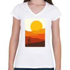 PRINTFASHION Biciklizés a hegyekben - Női V-nyakú póló - Fehér női póló