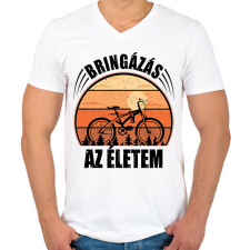 PRINTFASHION Biciklizés az életem - Férfi V-nyakú póló - Fehér férfi póló