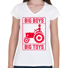PRINTFASHION Big boys big toys - traktoros - Női V-nyakú póló - Fehér női póló