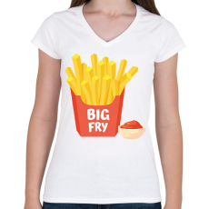 PRINTFASHION Big Fry - Nagy tesó - Női V-nyakú póló - Fehér