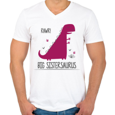 PRINTFASHION Big Sistersaurus - Férfi V-nyakú póló - Fehér férfi póló
