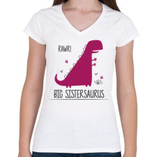 PRINTFASHION Big Sistersaurus - Női V-nyakú póló - Fehér női póló