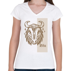 PRINTFASHION Bika horoszkóp - Női V-nyakú póló - Fehér