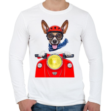 PRINTFASHION Biker Dog - Férfi hosszú ujjú póló - Fehér férfi póló