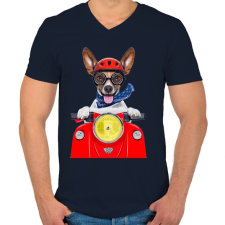 PRINTFASHION Biker Dog - Férfi V-nyakú póló - Sötétkék férfi póló