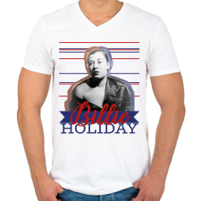 PRINTFASHION Billie Holiday - Férfi V-nyakú póló - Fehér férfi póló