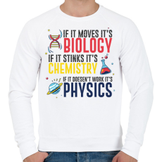 PRINTFASHION Biológia, kémia, fizika - Férfi pulóver - Fehér