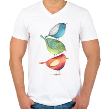 PRINTFASHION Birds - Férfi V-nyakú póló - Fehér férfi póló