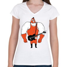 PRINTFASHION Birkozó basszusgitáros - Női V-nyakú póló - Fehér