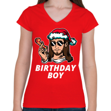 PRINTFASHION BIRTHDAY BOY - Női V-nyakú póló - Piros