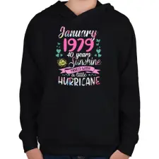 PRINTFASHION Birthday january 1979 sunshine mixed hurricane - Gyerek kapucnis pulóver - Fekete gyerek pulóver, kardigán