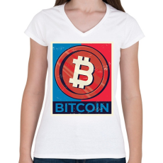 PRINTFASHION Bitcoin - Női V-nyakú póló - Fehér
