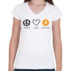 PRINTFASHION Bitcoin Peace - Női V-nyakú póló - Fehér