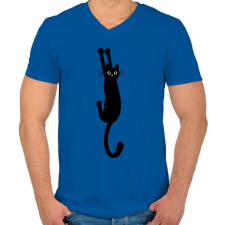 PRINTFASHION Black cat - Férfi V-nyakú póló - Királykék férfi póló