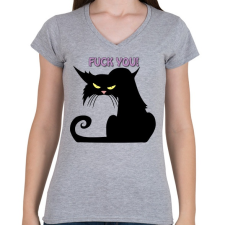 PRINTFASHION Black cat - Női V-nyakú póló - Sport szürke női póló