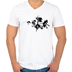 PRINTFASHION Black horses - Férfi V-nyakú póló - Fehér