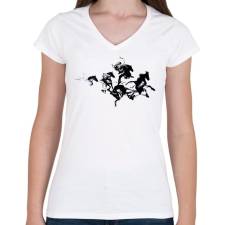 PRINTFASHION Black horses - Női V-nyakú póló - Fehér női póló