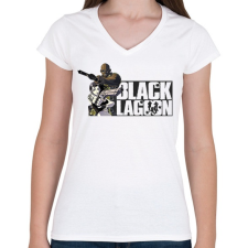 PRINTFASHION Black Lagoon  - Női V-nyakú póló - Fehér női póló