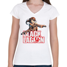 PRINTFASHION Black Lagoon - Női V-nyakú póló - Fehér