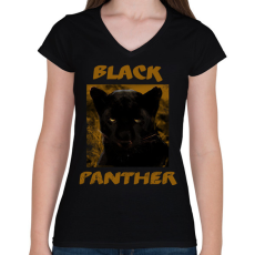 PRINTFASHION BLACK PANTHER - Női V-nyakú póló - Fekete