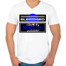 PRINTFASHION Blessed - Férfi V-nyakú póló - Fehér