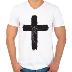 PRINTFASHION BlessedBlack - Férfi V-nyakú póló - Fehér