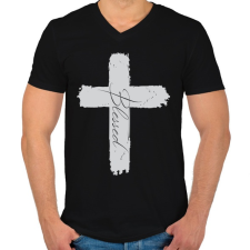 PRINTFASHION BlessedGrey - Férfi V-nyakú póló - Fekete férfi póló