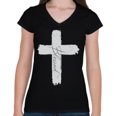 PRINTFASHION BlessedGrey - Női V-nyakú póló - Fekete