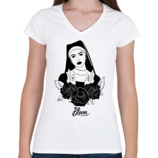 PRINTFASHION Bloom - Női V-nyakú póló - Fehér